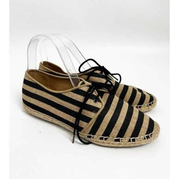Eileen Fisher MAP2 Black Stripe Oxford Tie Espadrille 7 - Picture 1 of 8
